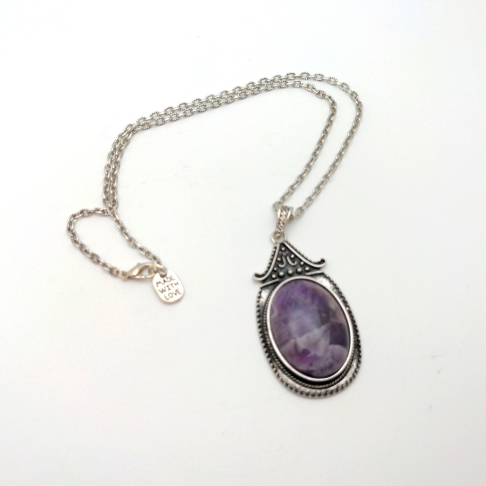 Antique Silver Necklace with Amethyst Amulet - Picture 1 of 4